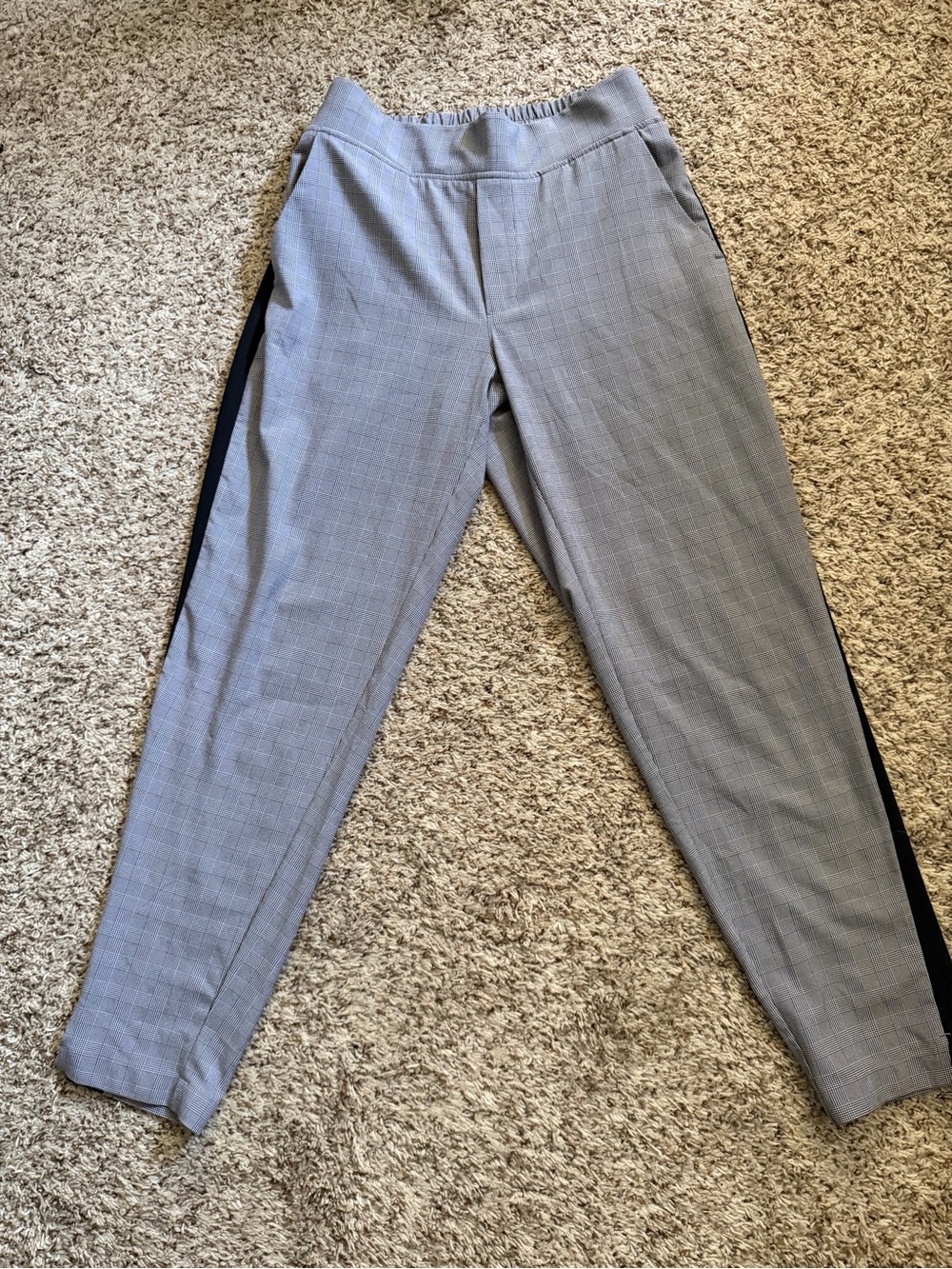 Athleta Gray Plaid Women’s Dress Pants with Black Side Stripe